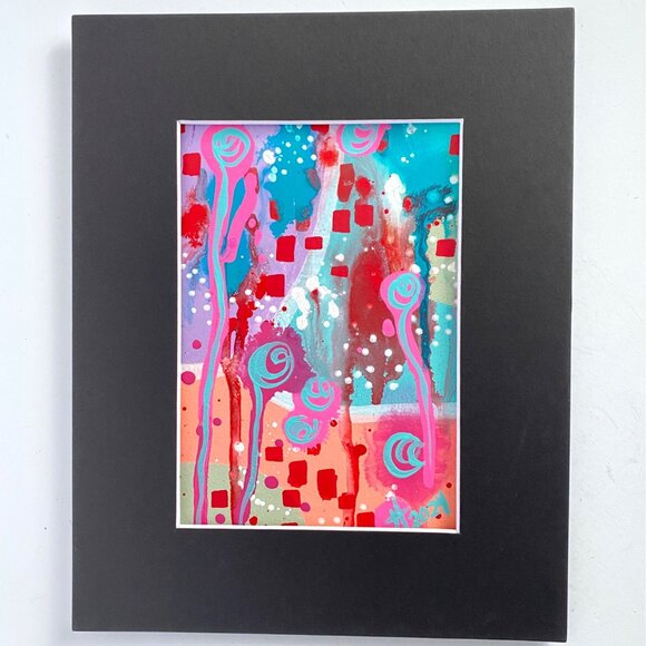 Summer Pop 2 Original Art Acrylic Painting Turquoise Pink Red Frame Ready 8x10in - Picture 4 of 6